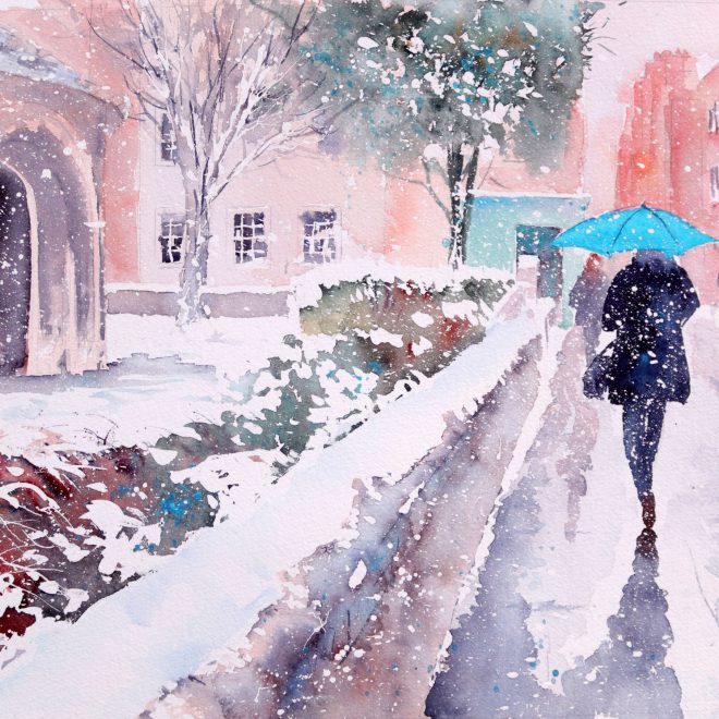 The Blue Umbrella, Snowy Cambridge (Chris Lockwood)