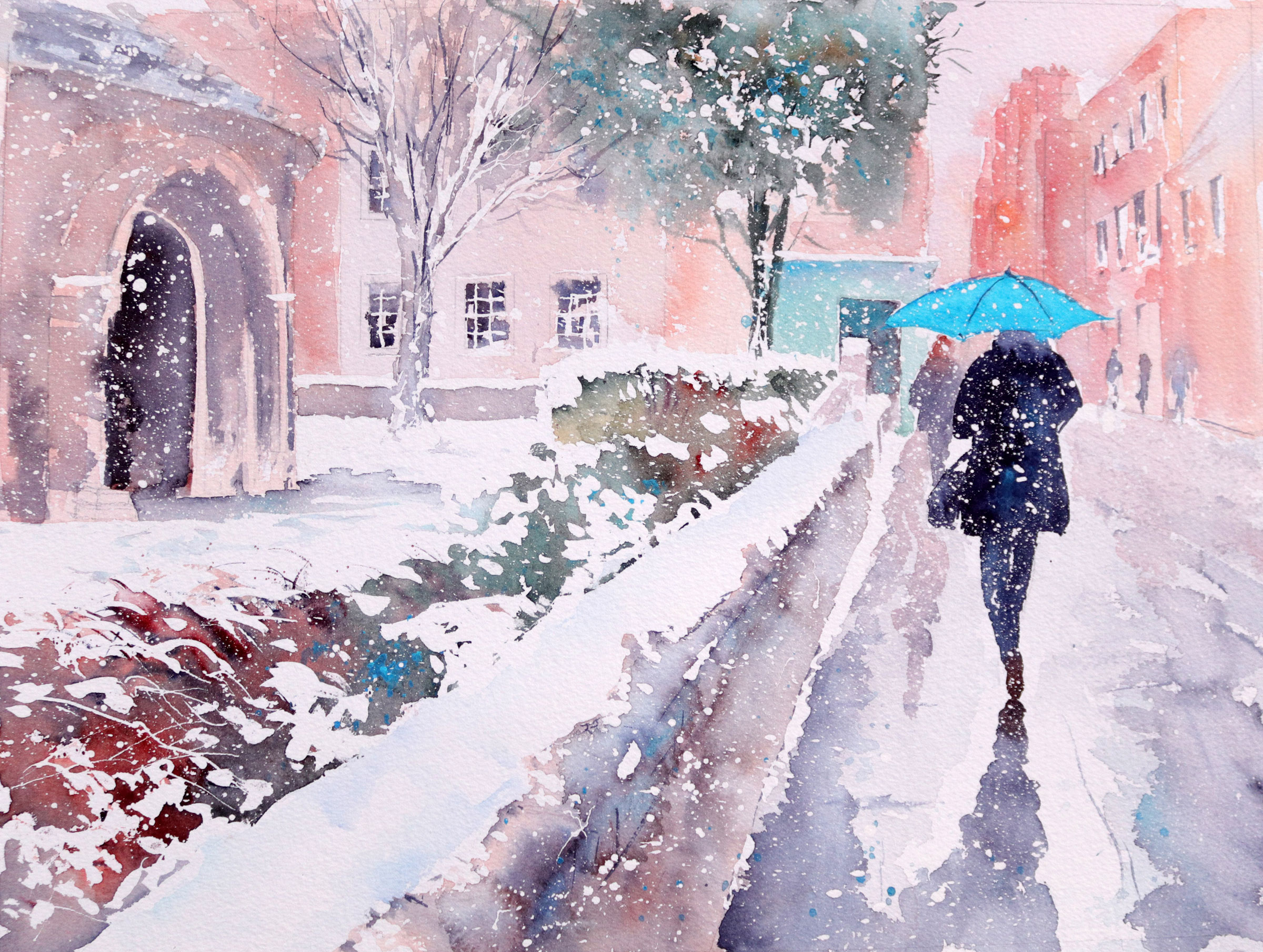 The Blue Umbrella, Snowy Cambridge (Chris Lockwood)