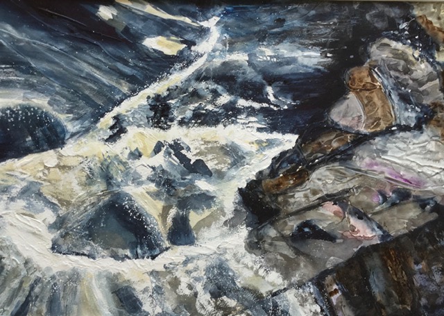 ‘Whirlpool’.   Watercolour on Gesso.     Sarah G Freedman