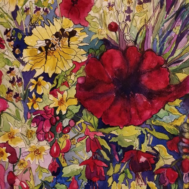 Bees on my Hanging Basket (Liz Dixon)