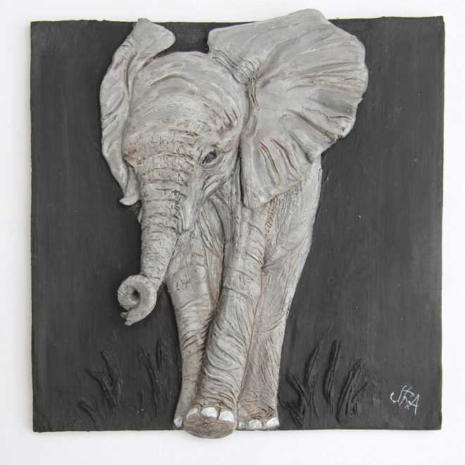 Baby African Elephant-Ceramic-relief (Janice R Anderson)