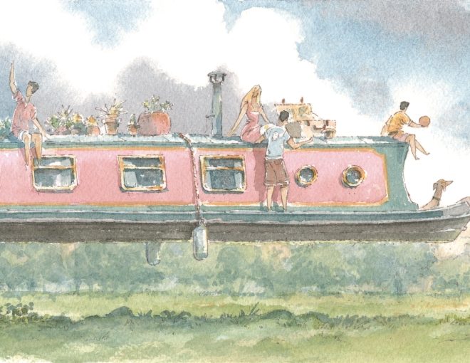 Narrow Boat Over King's College Radek Walachnia