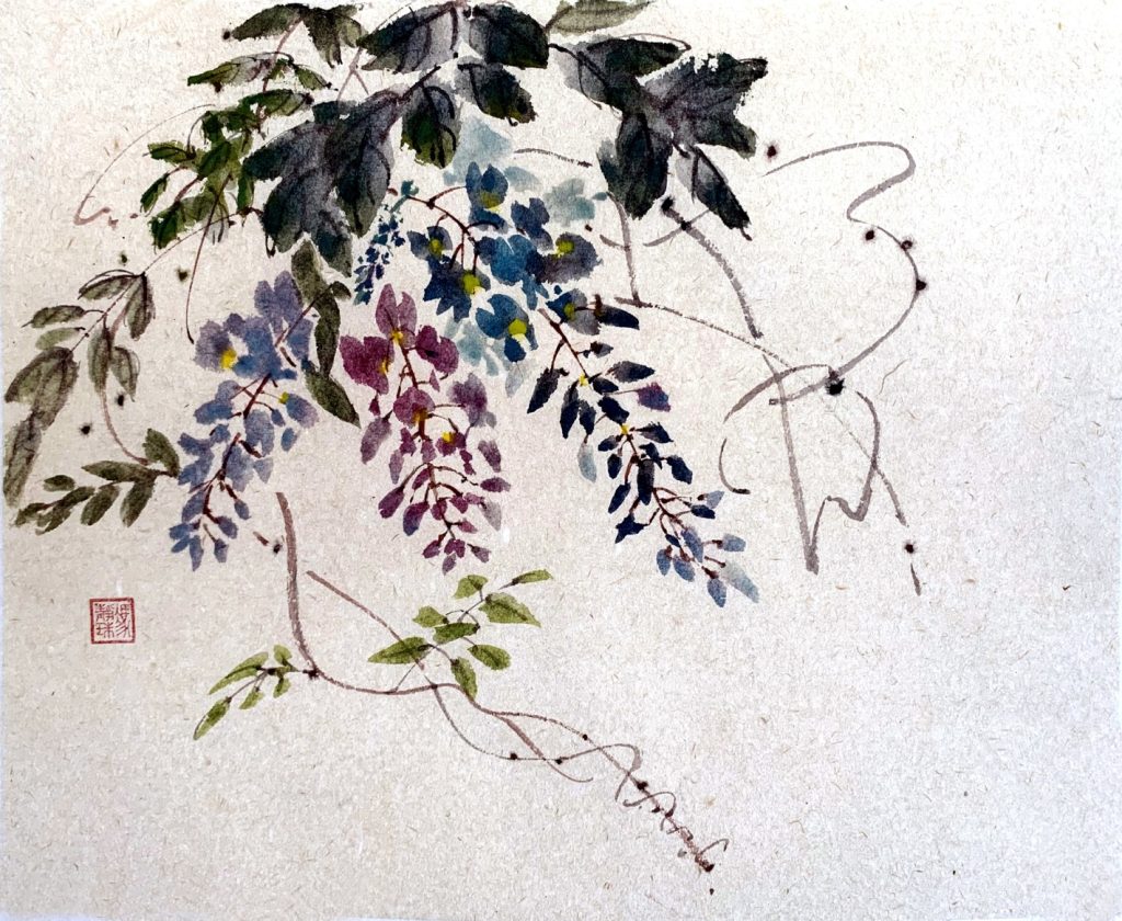 Chinese Style Painting showing Wisteria Cascade