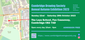 Invite to Autumn 2023 exhibition (back) with map showing location of the exhibition at the Leys School
