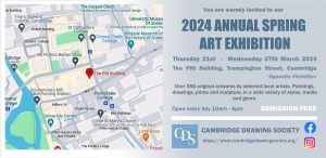 Invite to Spring 2024 Exhibition with map showing location of the Pitt Building