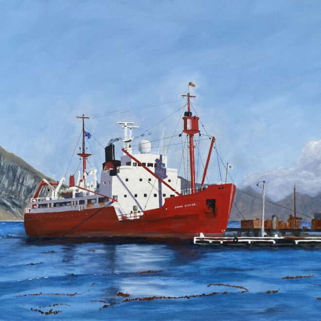 RRS John Boscoe at Leith Harbour, South Georgia (Paul Rodhouse)